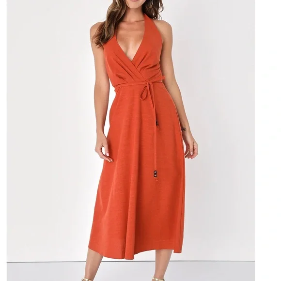open lace back dress Burnt Orange Oak Midi Dress main image 1